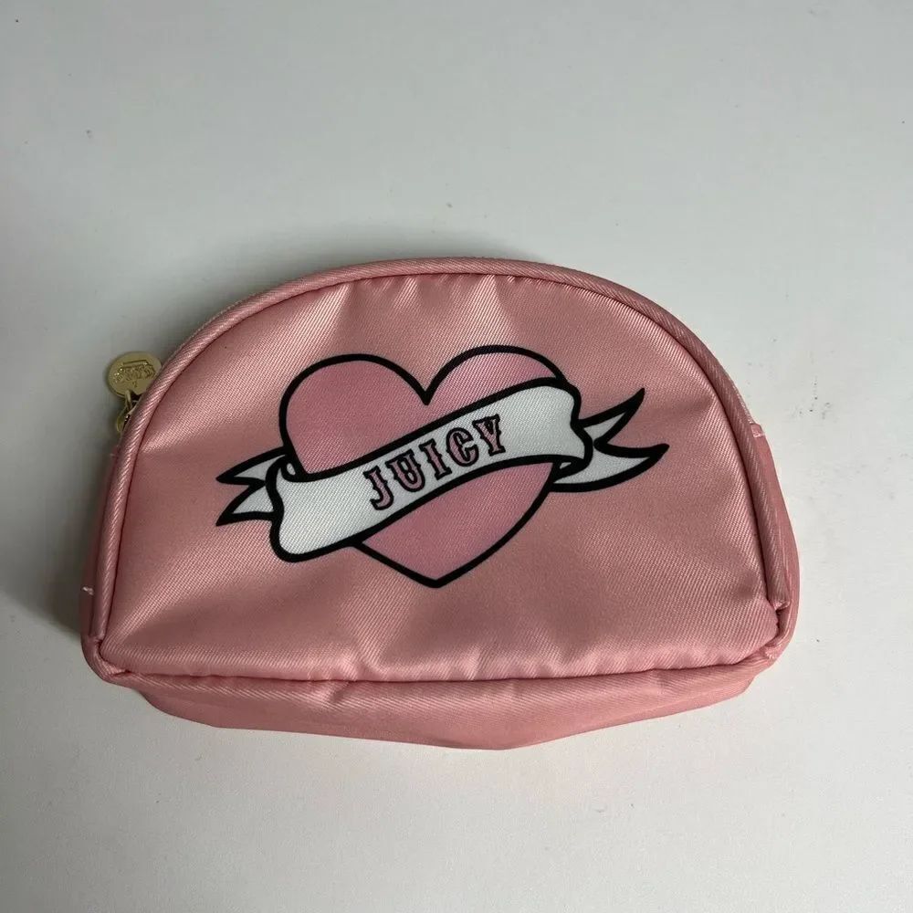 Juicy Couture Cosmetic Make Up Bag Pink Gold Zip Spellout Logo Preowned